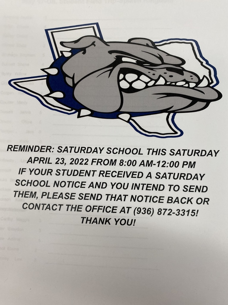 Saturday School Reminder-April 23